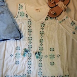 Style & Co- Embroidered Cold-Shoulder Blouse